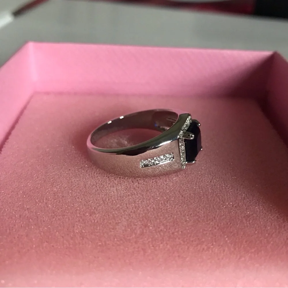Sterling Silver Ring with Square Deep Blue Center Stone